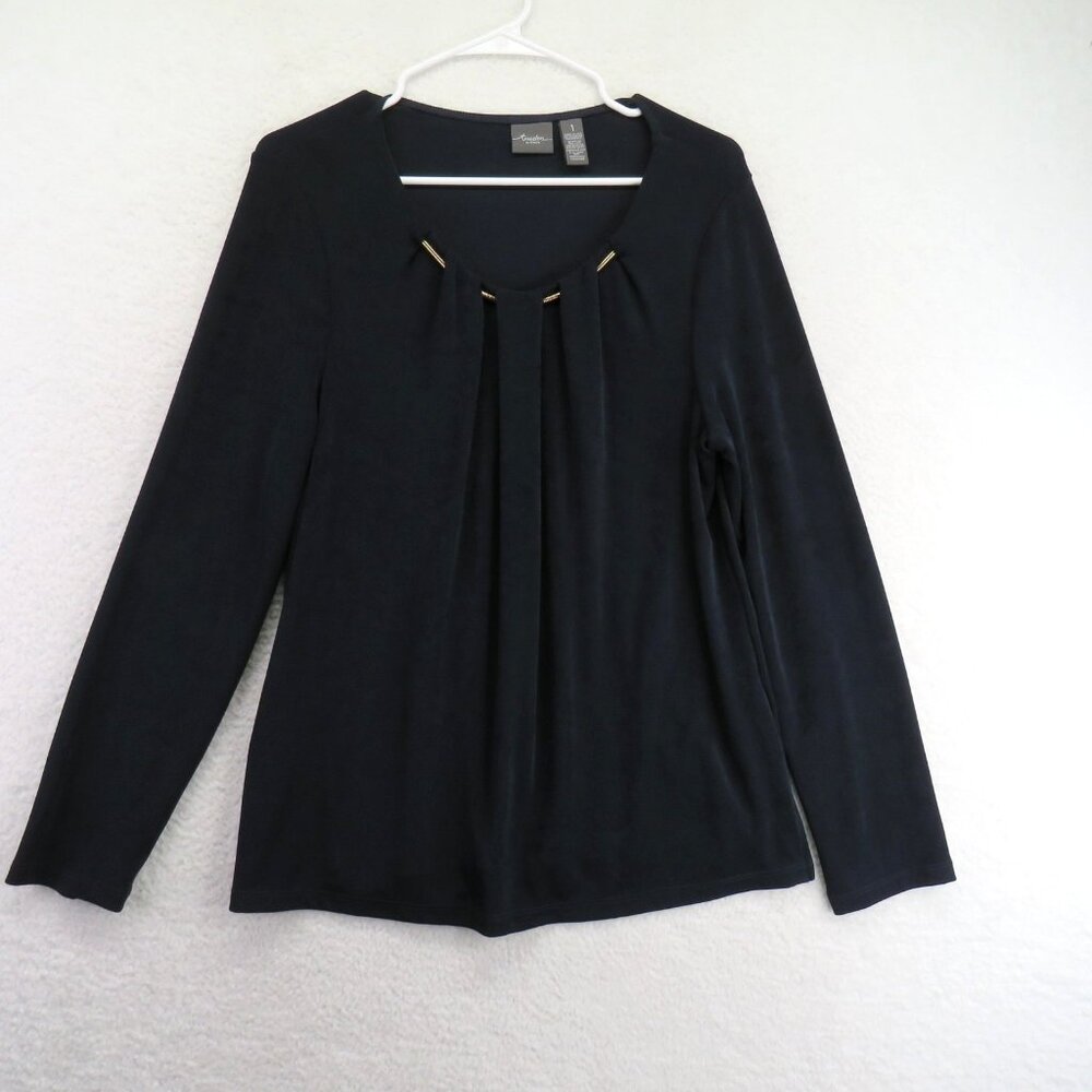 Travelers by Chico's Top Womens‎ Medium Pleated Gold Accent Long Sleeve Shirt